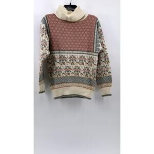 DISTINCTION Women's Beige-Pink Printed Knit Long Sleeve Turtleneck Sweater SZ S